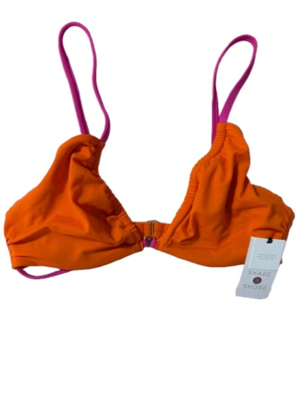 Shade & Shore Orange Bikini Top with Pink Straps and Front Clasp Size 36 B- NWT